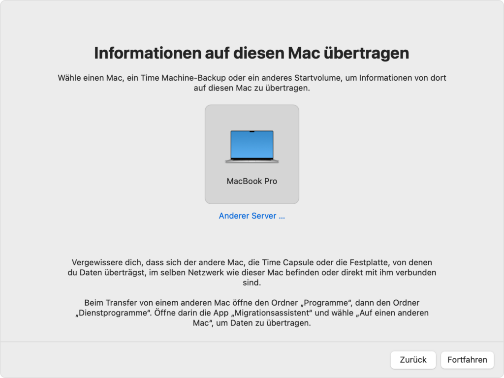 Migrationsassistent auf Mac öffnen